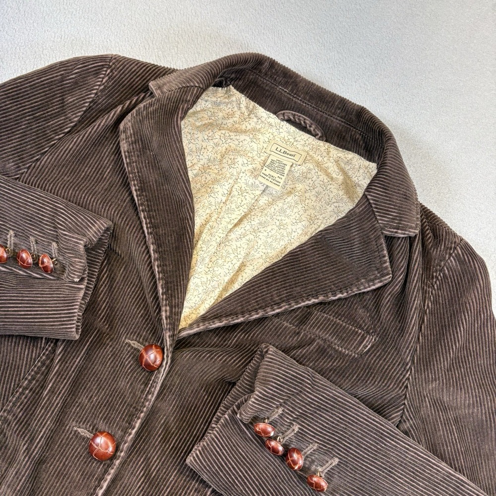 L.L. Bean Brown Corduroy Blazer Jacket Hunting Dog Bird Lining Size 8